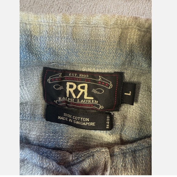 RRL Farrell Checked Cotton Flannel Shirt Blue / Tan Large Rare - Picture 7 of 7